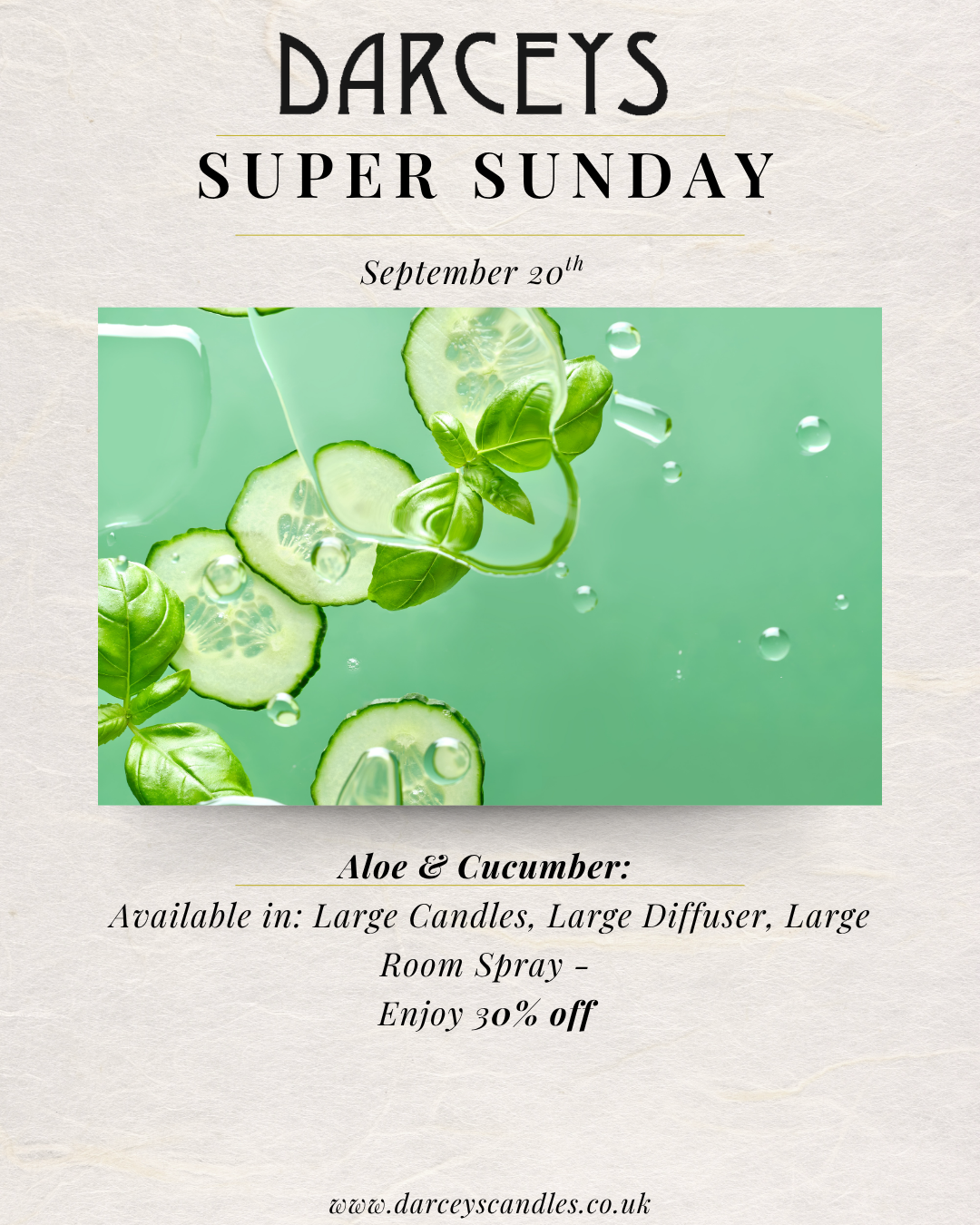 Super Sunday - Room Spray - 20% off Aloe Vera & Cucumber