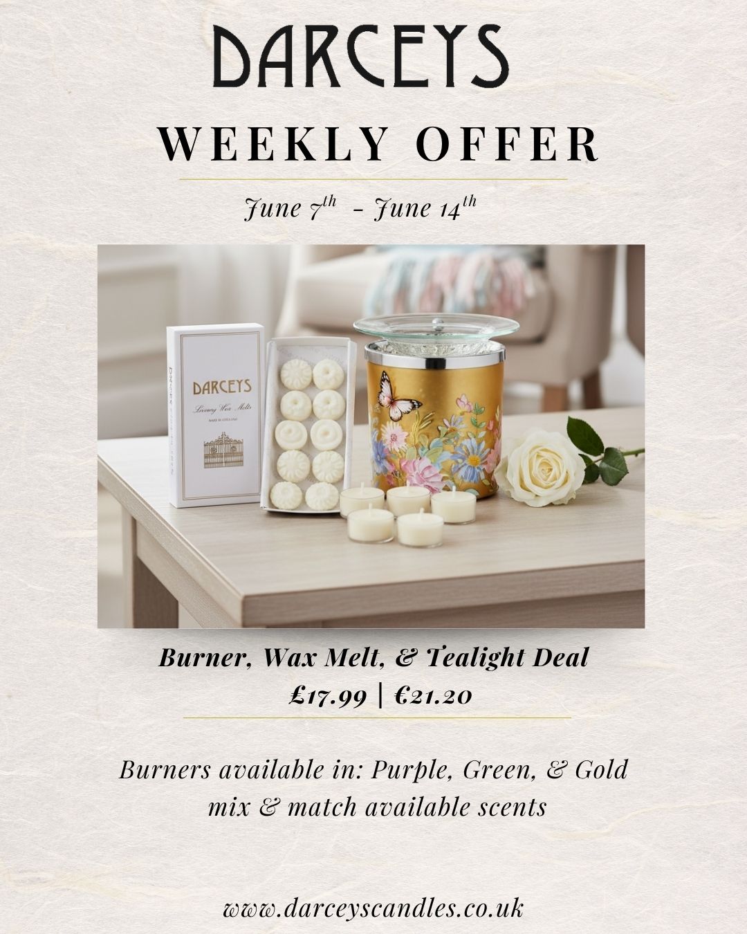 Weekly Offer - Burner, Floral Wax Melts and Tealights
