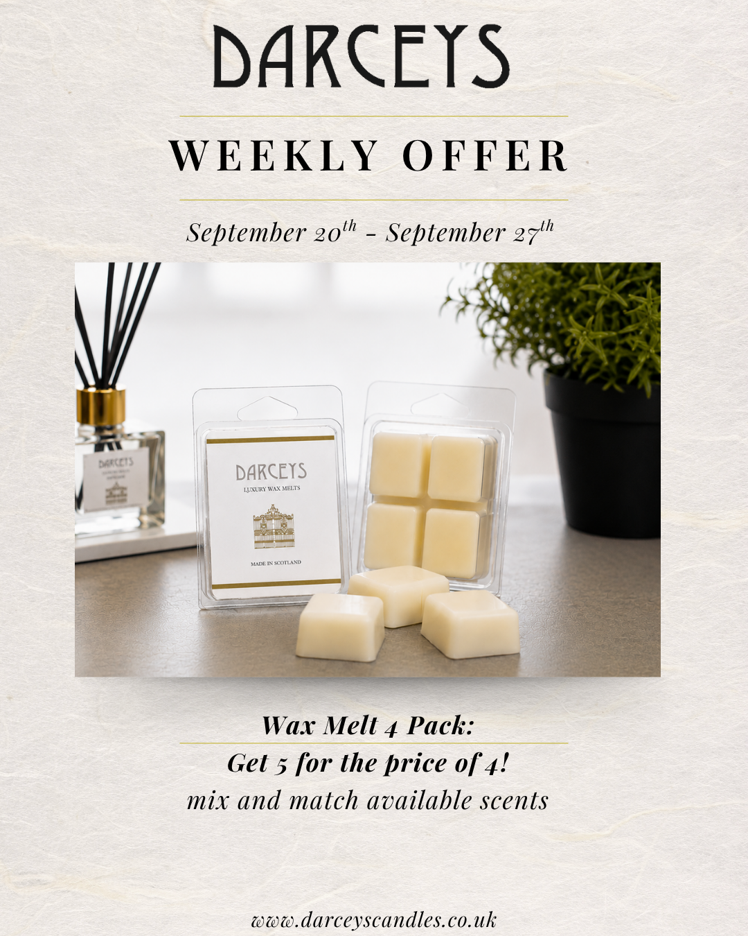 Weekly Offer - 4 Pack Wax Melts - 5 for the price of 4!